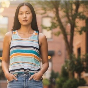 Michael Stars Happy Multi Color Atlantic Stripe Muscle Tank Top